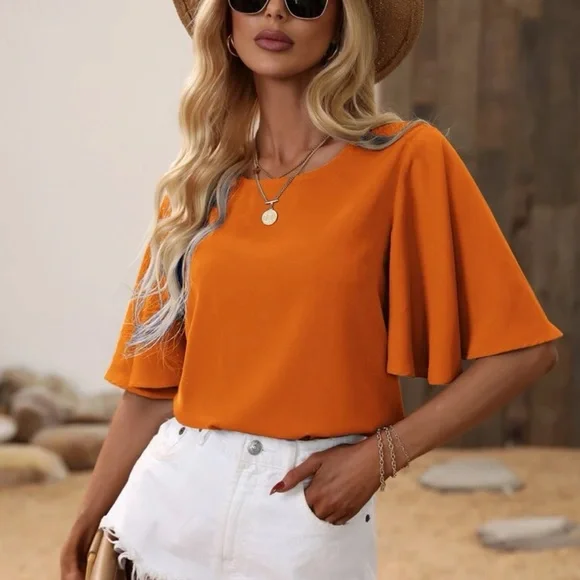 butterfly frill ruffle sleeve boho blouse top royal blue - Picture 3 of 10